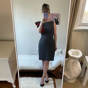 CALVIN KLEIN SLEEVELESS DRESS DARK GREY SINGLE RED LINED SHOULDER RUFFLE LINED